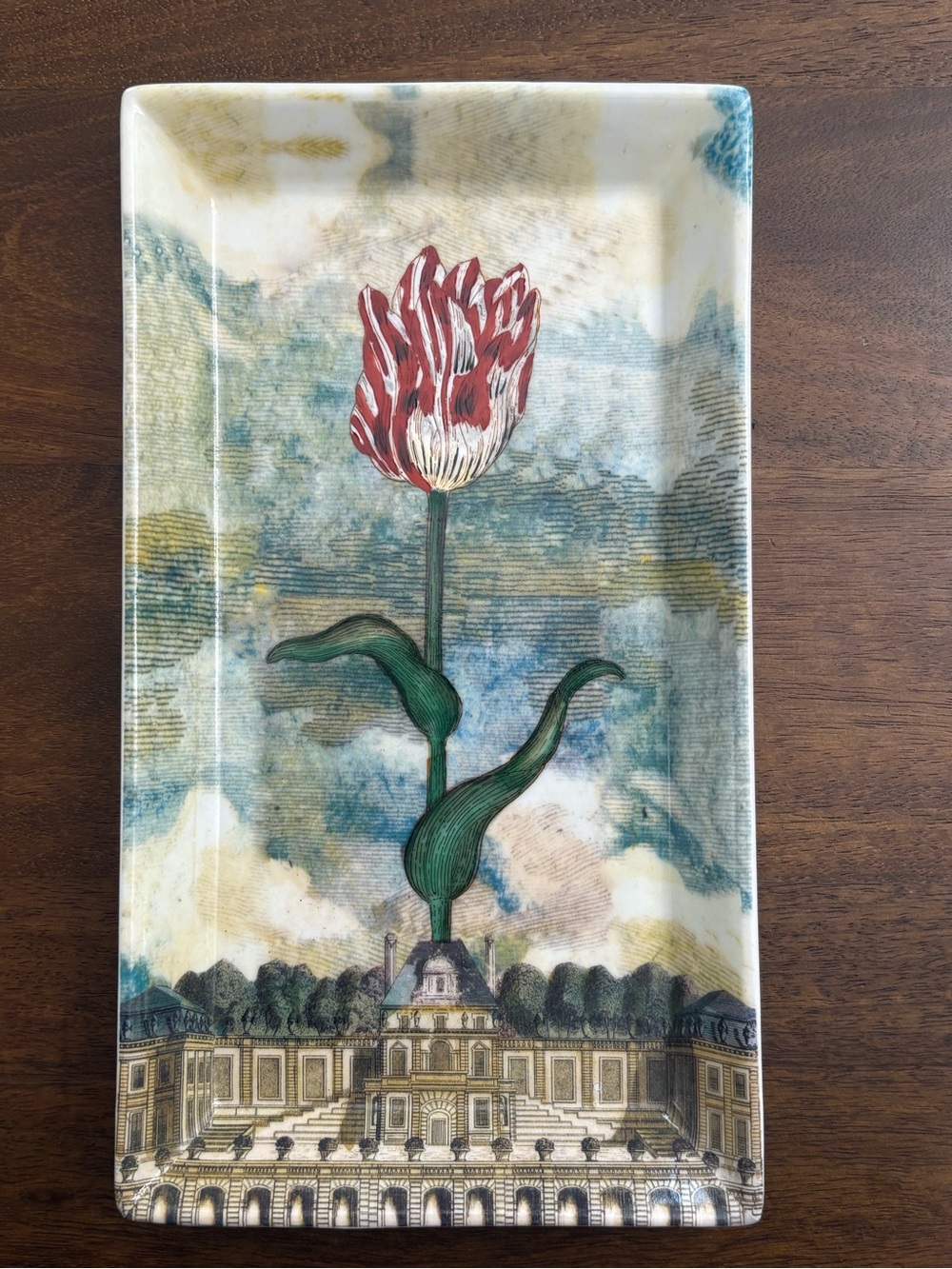 John Derian Decoupage Handpainted Tulip Shallow Serving Tray 10 in X 5-1/2in